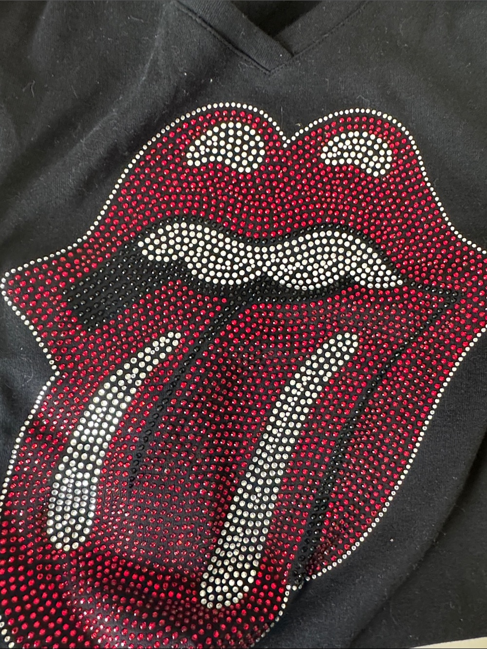 The Rolling Stones Rhinestone Tongue Logo Tee - Black & Red - Picture 4 of 4